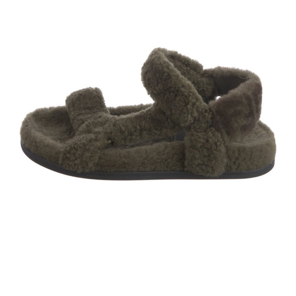 Fendi Olive Green Shearling Sandals